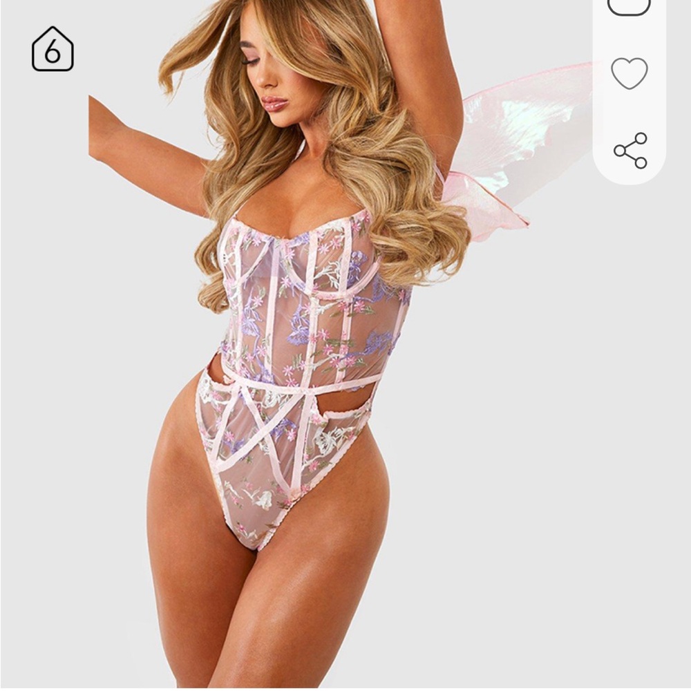 Nasty Gal Floral Lace Bodysuit - Pink and Purple